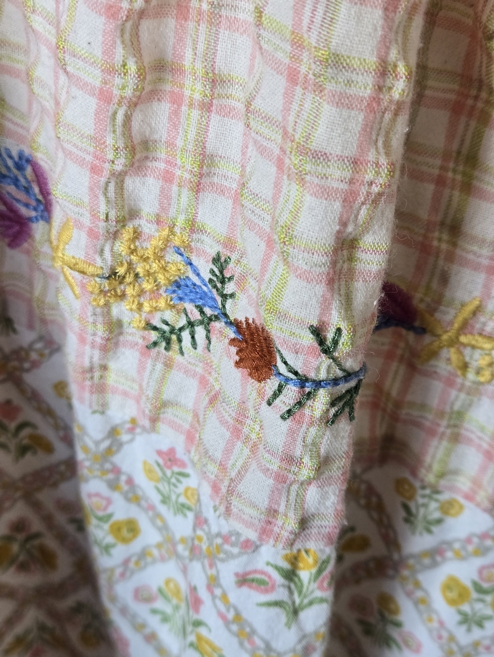 Boho Embroidered Floral Patchwork Midi Summer Dress Cottagecore Romantic - Picture 7 of 12